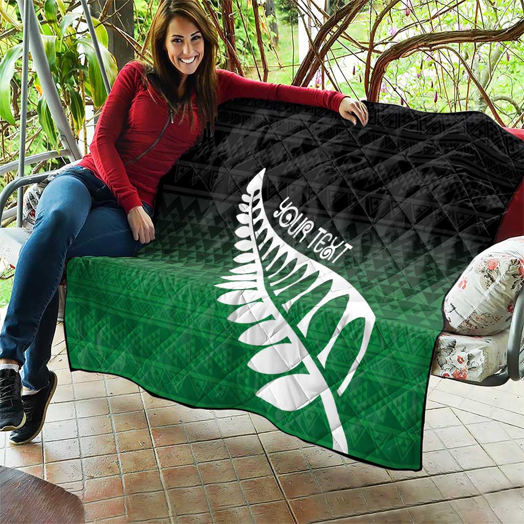 Green Silver Fern Spirit Taniko Tukutuku Personalised Quilt