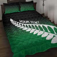 Green Silver Fern Spirit Taniko Tukutuku Personalised Quilt Bed Set