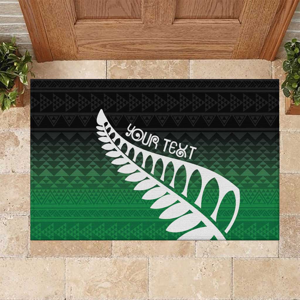 Green Silver Fern Spirit Taniko Tukutuku Personalised Rubber Doormat