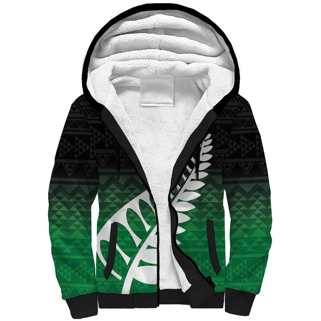 Green Silver Fern Spirit Taniko Tukutuku Personalised Sherpa Hoodie