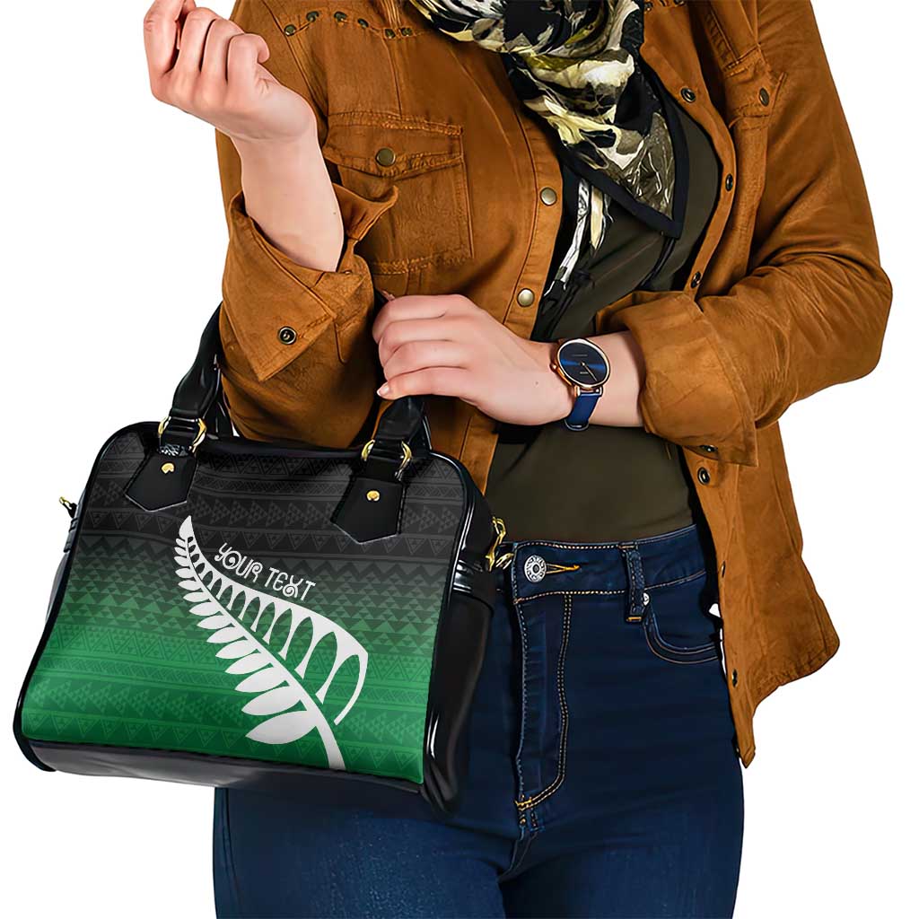 Green Silver Fern Spirit Taniko Tukutuku Personalised Shoulder Handbag