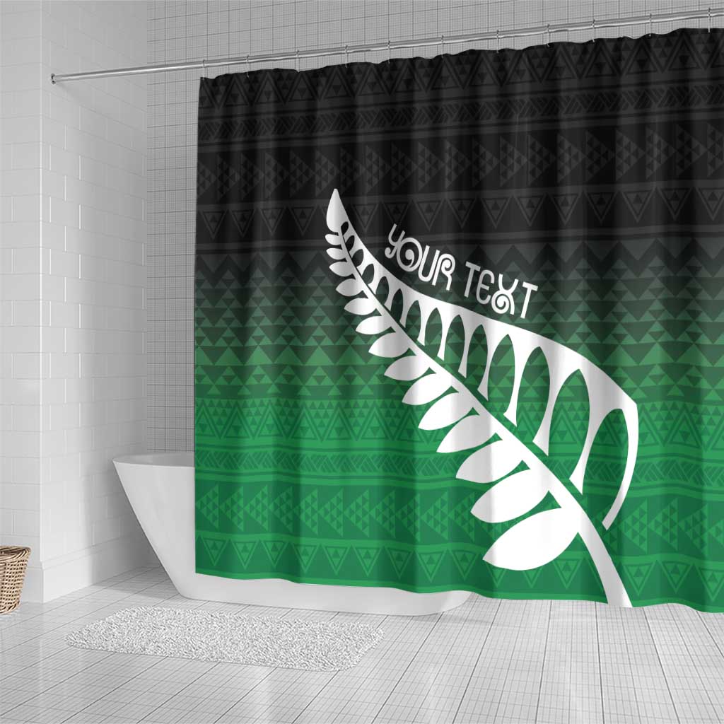 Green Silver Fern Spirit Taniko Tukutuku Personalised Shower Curtain