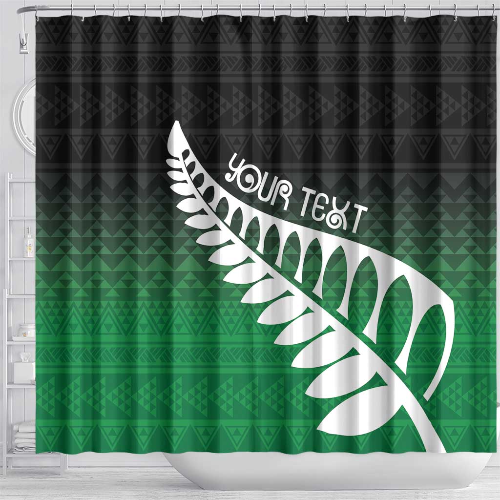 Green Silver Fern Spirit Taniko Tukutuku Personalised Shower Curtain