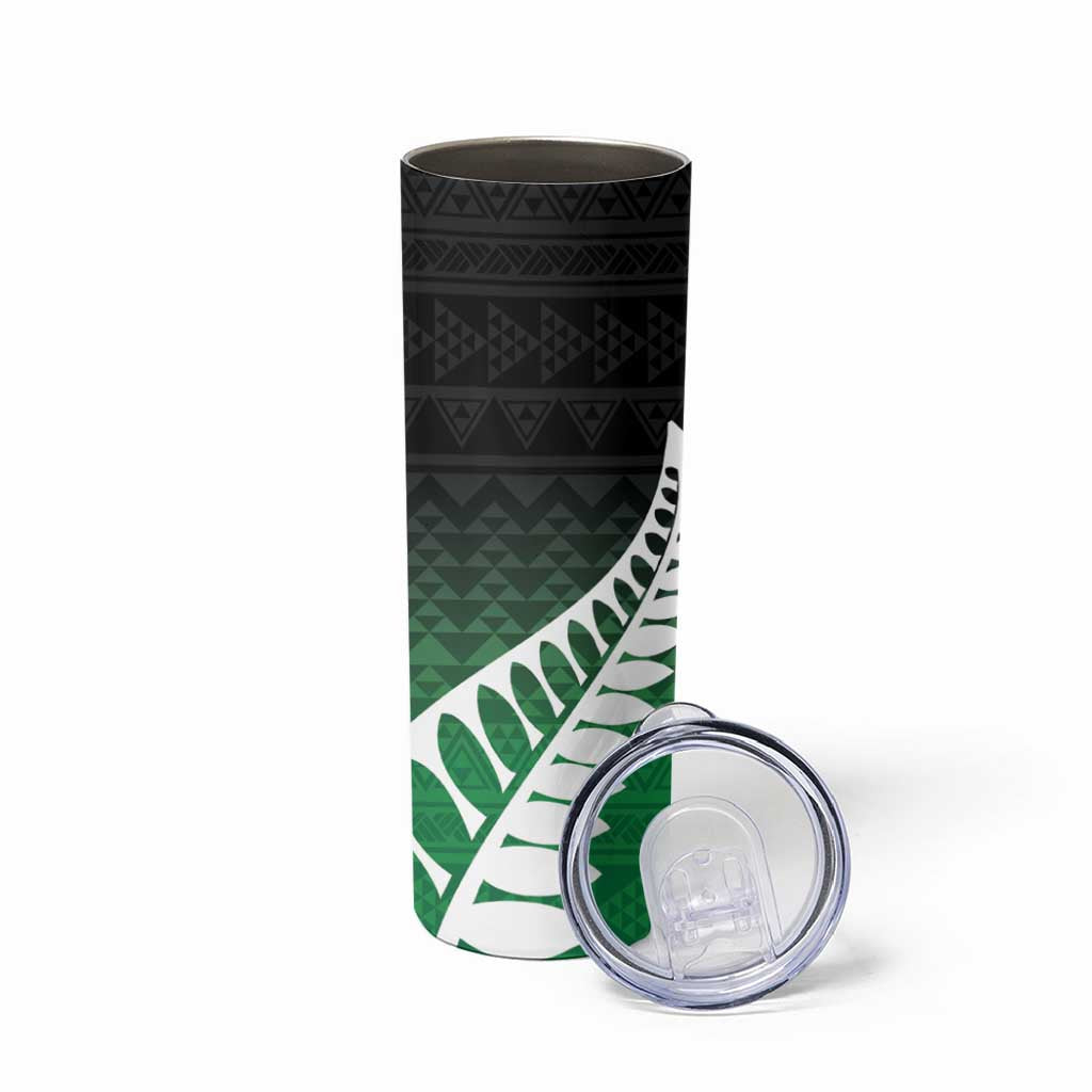 Green Silver Fern Spirit Taniko Tukutuku Personalised Skinny Tumbler LT9 - Polynesian Pride