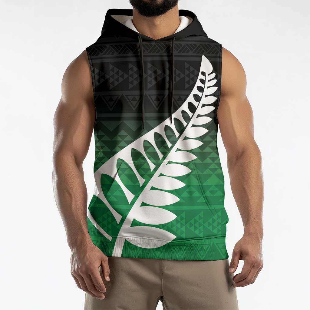 Green Silver Fern Spirit Taniko Tukutuku Personalised Sleeveless Hoodie - Polynesian Pride