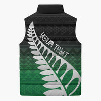 Green Silver Fern Spirit Taniko Tukutuku Personalised Sleeveless Puffer Jacket - Polynesian Pride