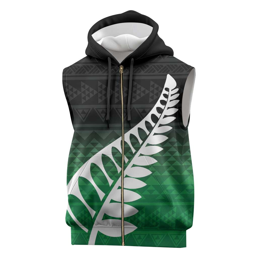 Green Silver Fern Spirit Taniko Tukutuku Personalised Sleeveless Zip Hoodie - Polynesian Pride