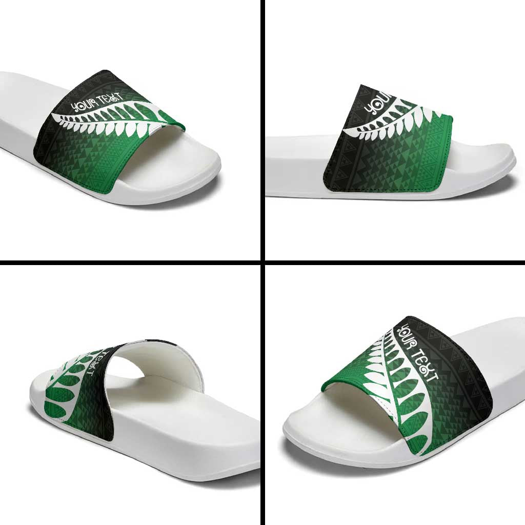 Green Silver Fern Spirit Taniko Tukutuku Personalised Slide Sandals - Polynesian Pride
