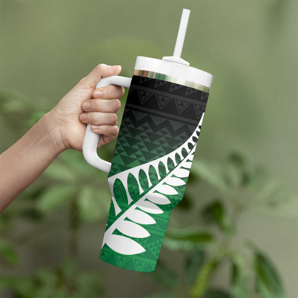 Green Silver Fern Spirit Taniko Tukutuku Personalised Tumbler With Handle