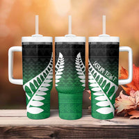 Green Silver Fern Spirit Taniko Tukutuku Personalised Tumbler With Handle