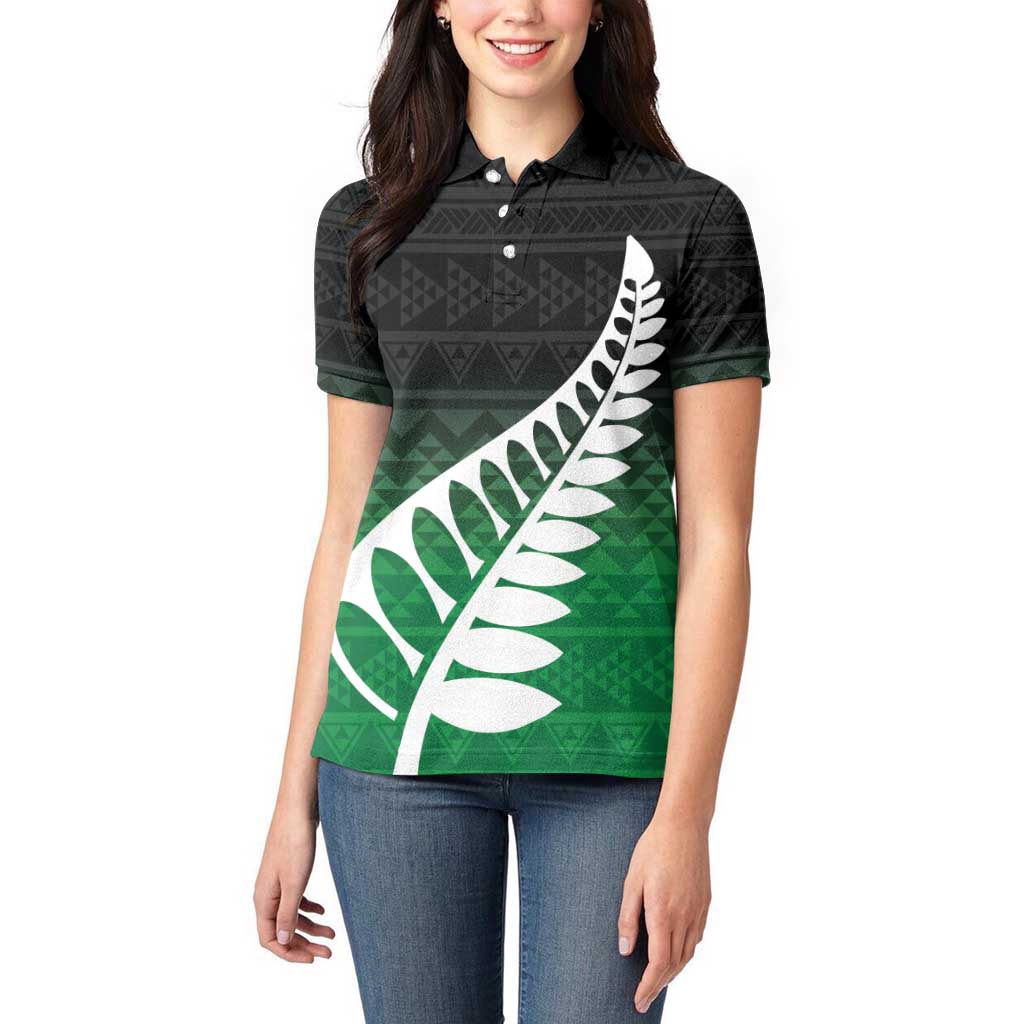 Green Silver Fern Spirit Taniko Tukutuku Personalised Women Polo Shirt