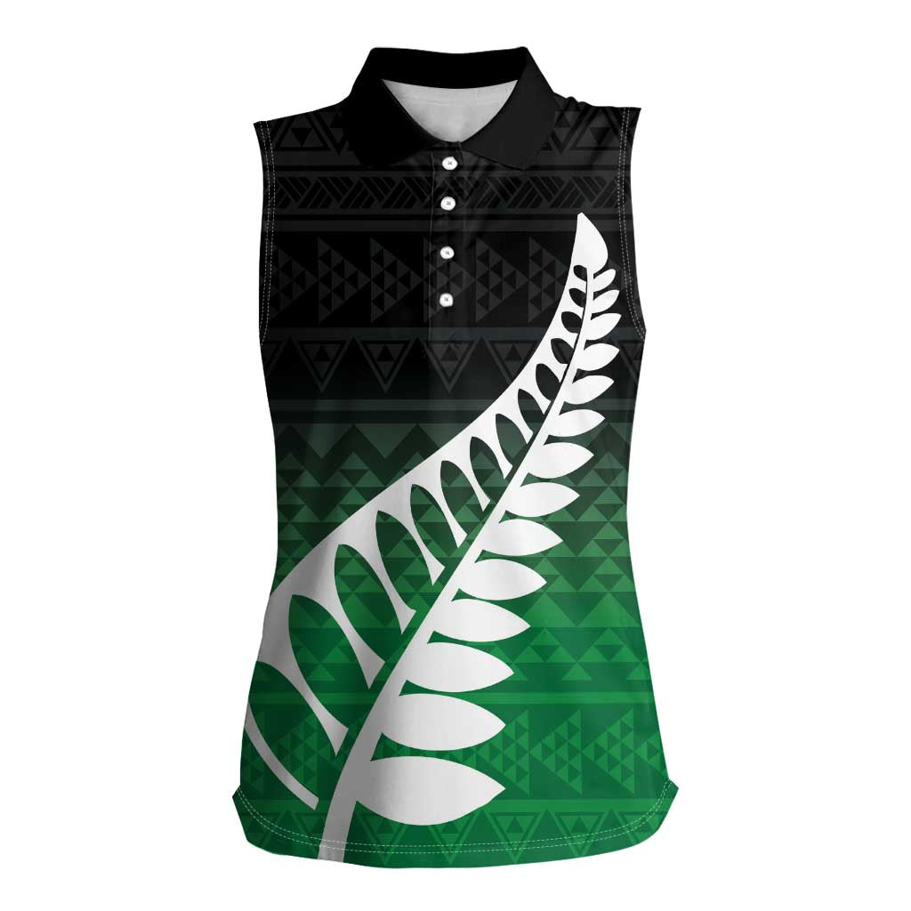 Green Silver Fern Spirit Taniko Tukutuku Personalised Women Sleeveless Polo Shirt LT9 Female Green - Polynesian Pride