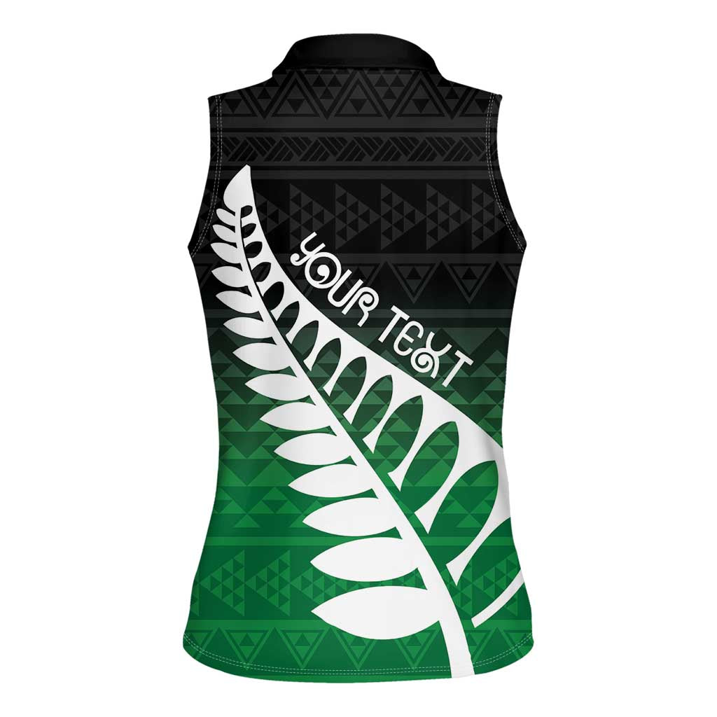 Green Silver Fern Spirit Taniko Tukutuku Personalised Women Sleeveless Polo Shirt LT9 - Polynesian Pride
