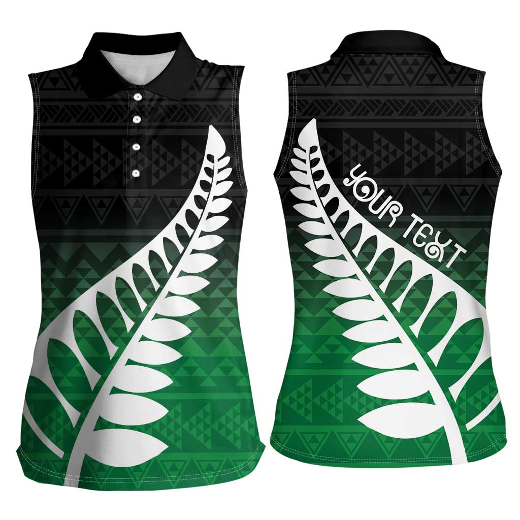 Green Silver Fern Spirit Taniko Tukutuku Personalised Women Sleeveless Polo Shirt LT9 - Polynesian Pride