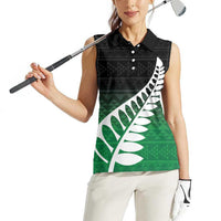 Green Silver Fern Spirit Taniko Tukutuku Personalised Women Sleeveless Polo Shirt LT9 - Polynesian Pride