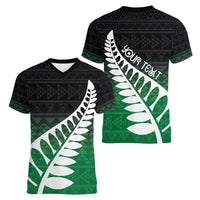 Green Silver Fern Spirit Taniko Tukutuku Personalised Women V-Neck T-Shirt LT9 - Polynesian Pride