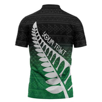 Green Silver Fern Spirit Taniko Tukutuku Personalised Zipper Polo Shirt - Polynesian Pride