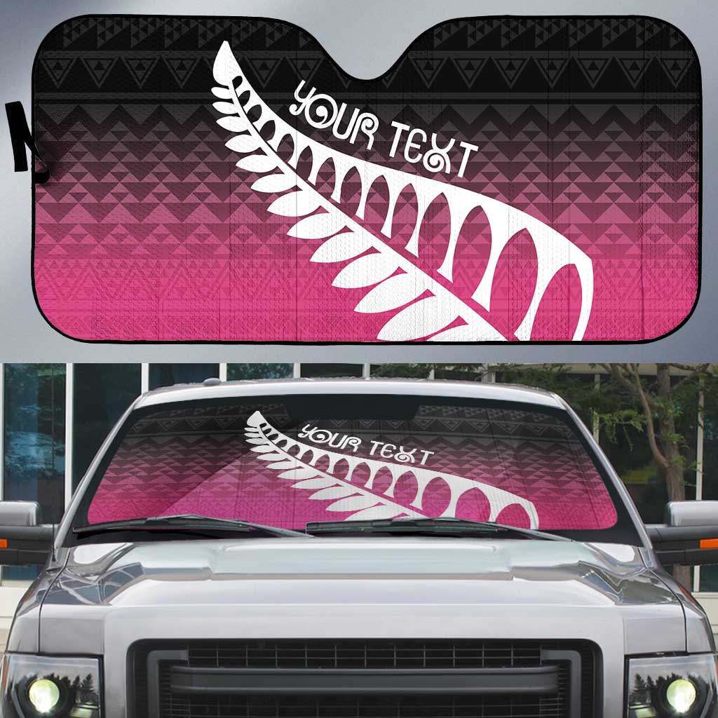Pink Silver Fern Spirit Taniko Tukutuku Personalised Auto Sun Shade - Polynesian Pride