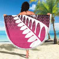 Pink Silver Fern Spirit Taniko Tukutuku Personalised Beach Blanket