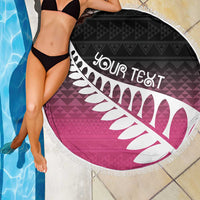 Pink Silver Fern Spirit Taniko Tukutuku Personalised Beach Blanket