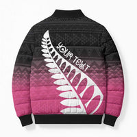 Pink Silver Fern Spirit Taniko Tukutuku Personalised Bomber Puffer Jacket - Polynesian Pride