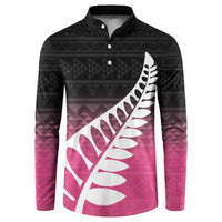Pink Silver Fern Spirit Taniko Tukutuku Personalised Button Sweatshirt