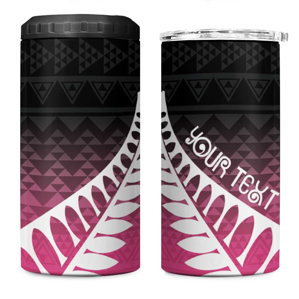 Pink Silver Fern Spirit Taniko Tukutuku Personalised 4 in 1 Can Cooler Tumbler