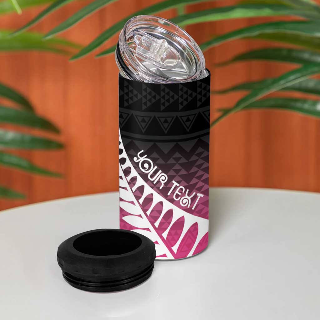 Pink Silver Fern Spirit Taniko Tukutuku Personalised 4 in 1 Can Cooler Tumbler