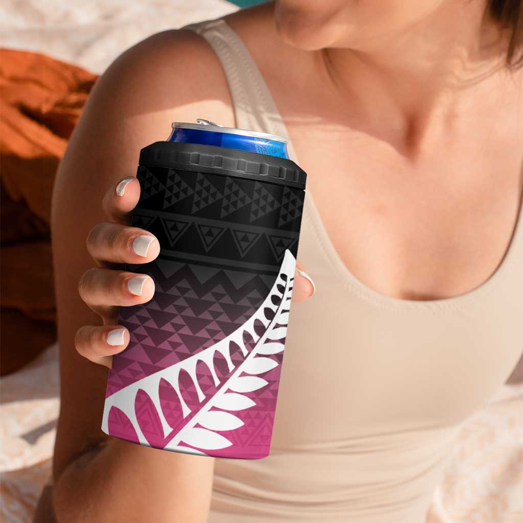 Pink Silver Fern Spirit Taniko Tukutuku Personalised 4 in 1 Can Cooler Tumbler