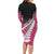 Pink Silver Fern Spirit Taniko Tukutuku Personalised Family Matching Long Sleeve Bodycon Dress and Hawaiian Shirt