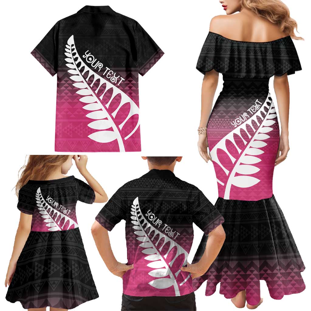 Pink Silver Fern Spirit Taniko Tukutuku Personalised Family Matching Mermaid Dress and Hawaiian Shirt LT9 - Polynesian Pride