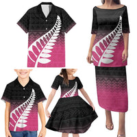 Pink Silver Fern Spirit Taniko Tukutuku Personalised Family Matching Puletasi and Hawaiian Shirt LT9 - Polynesian Pride