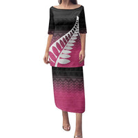 Pink Silver Fern Spirit Taniko Tukutuku Personalised Family Matching Puletasi and Hawaiian Shirt LT9 Mom's Dress Pink - Polynesian Pride