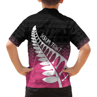 Pink Silver Fern Spirit Taniko Tukutuku Personalised Family Matching Summer Maxi Dress and Hawaiian Shirt