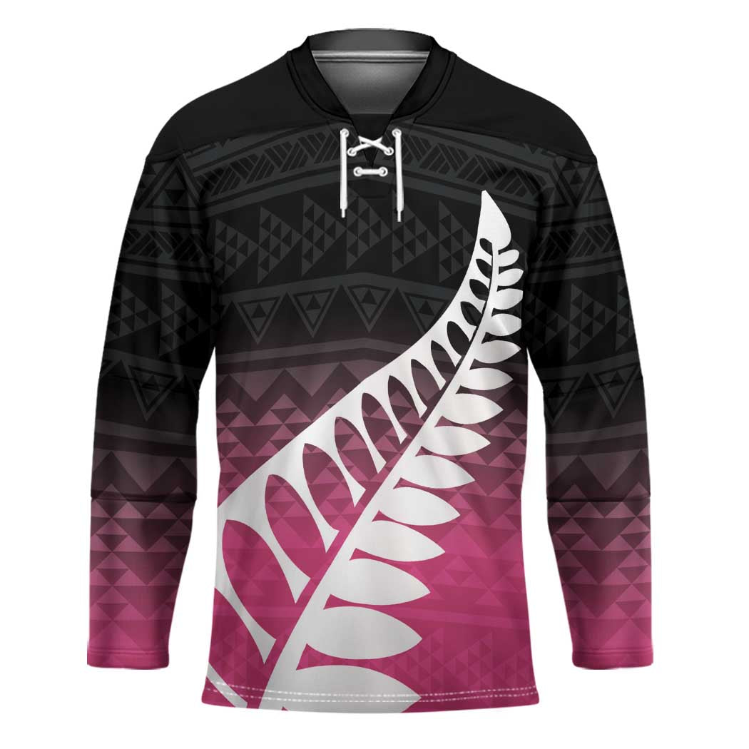 Pink Silver Fern Spirit Taniko Tukutuku Personalised Hockey Jersey - Polynesian Pride