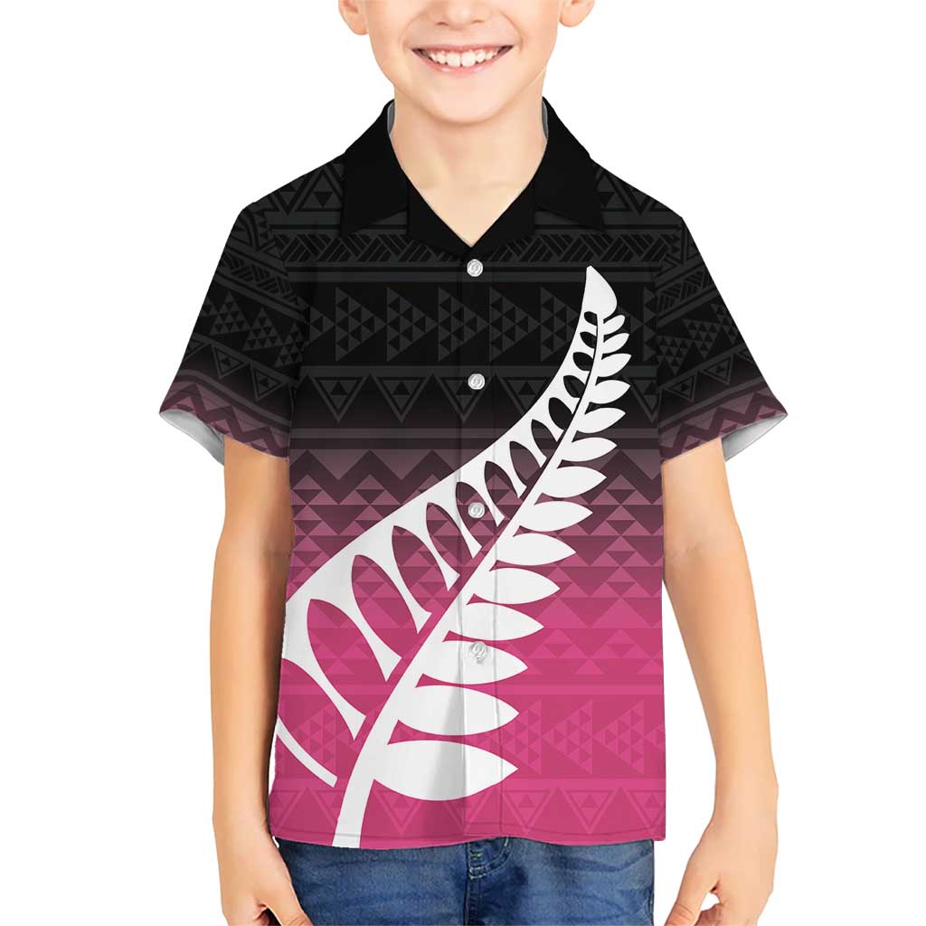 Pink Silver Fern Spirit Taniko Tukutuku Personalised Kid Hawaiian Shirt