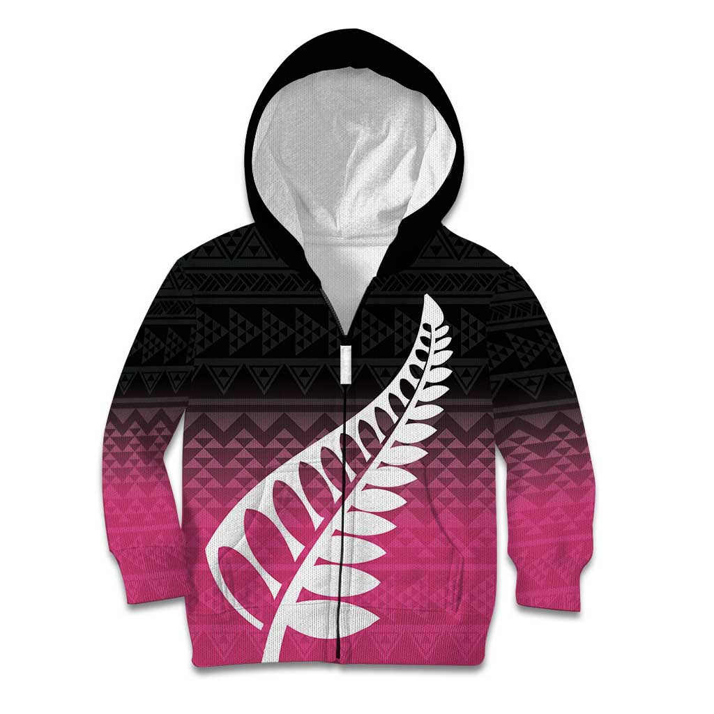 Pink Silver Fern Spirit Taniko Tukutuku Personalised Kid Hoodie