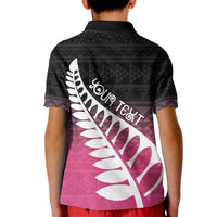 Pink Silver Fern Spirit Taniko Tukutuku Personalised Kid Polo Shirt