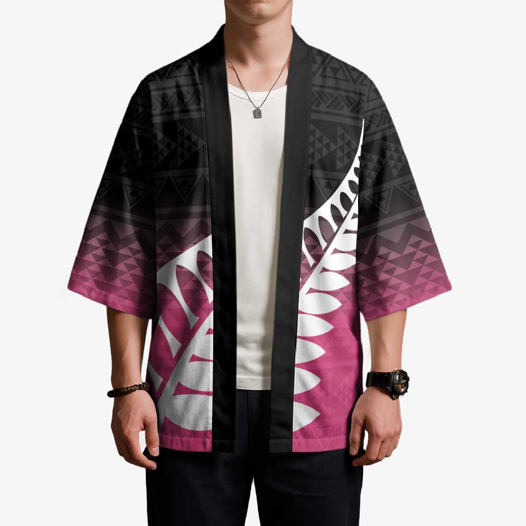 Pink Silver Fern Spirit Taniko Tukutuku Personalised Kimono - Polynesian Pride