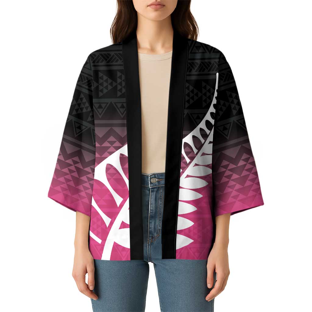 Pink Silver Fern Spirit Taniko Tukutuku Personalised Kimono - Polynesian Pride