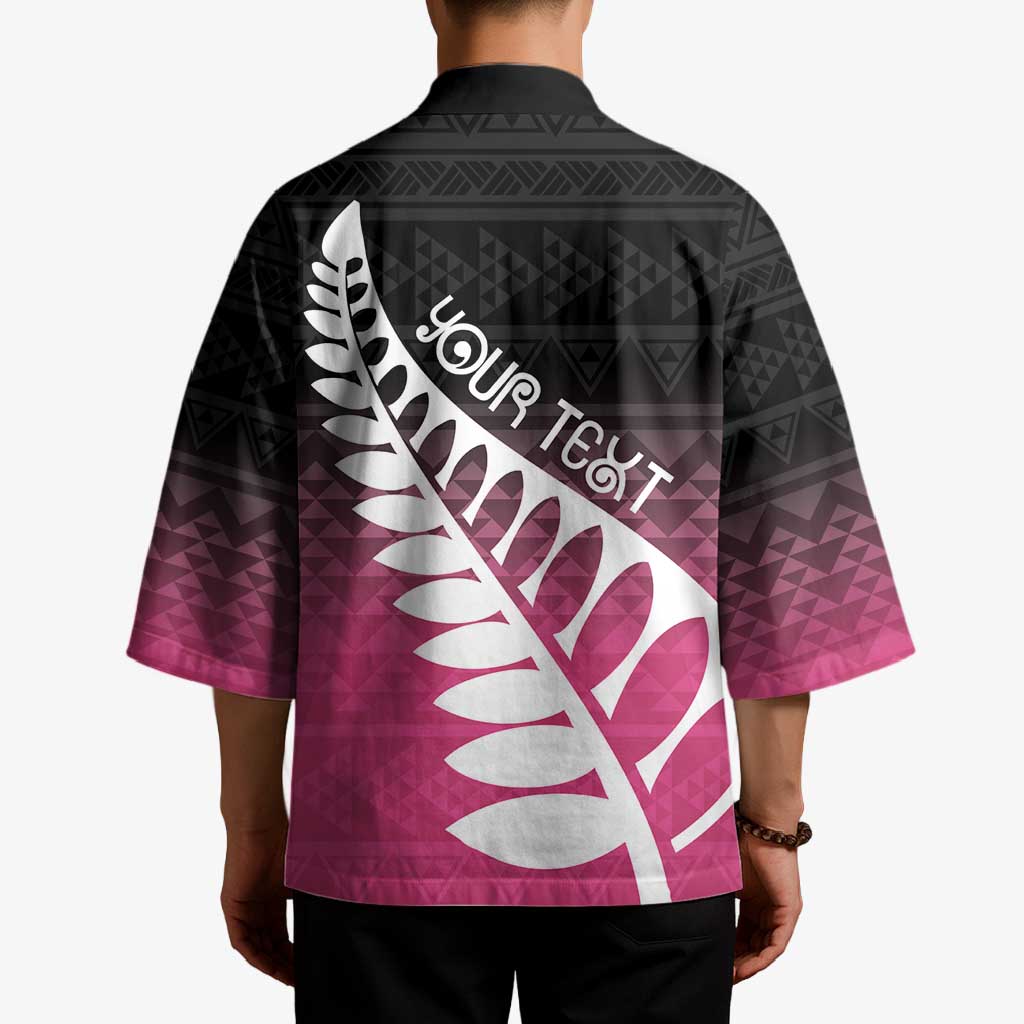 Pink Silver Fern Spirit Taniko Tukutuku Personalised Kimono - Polynesian Pride