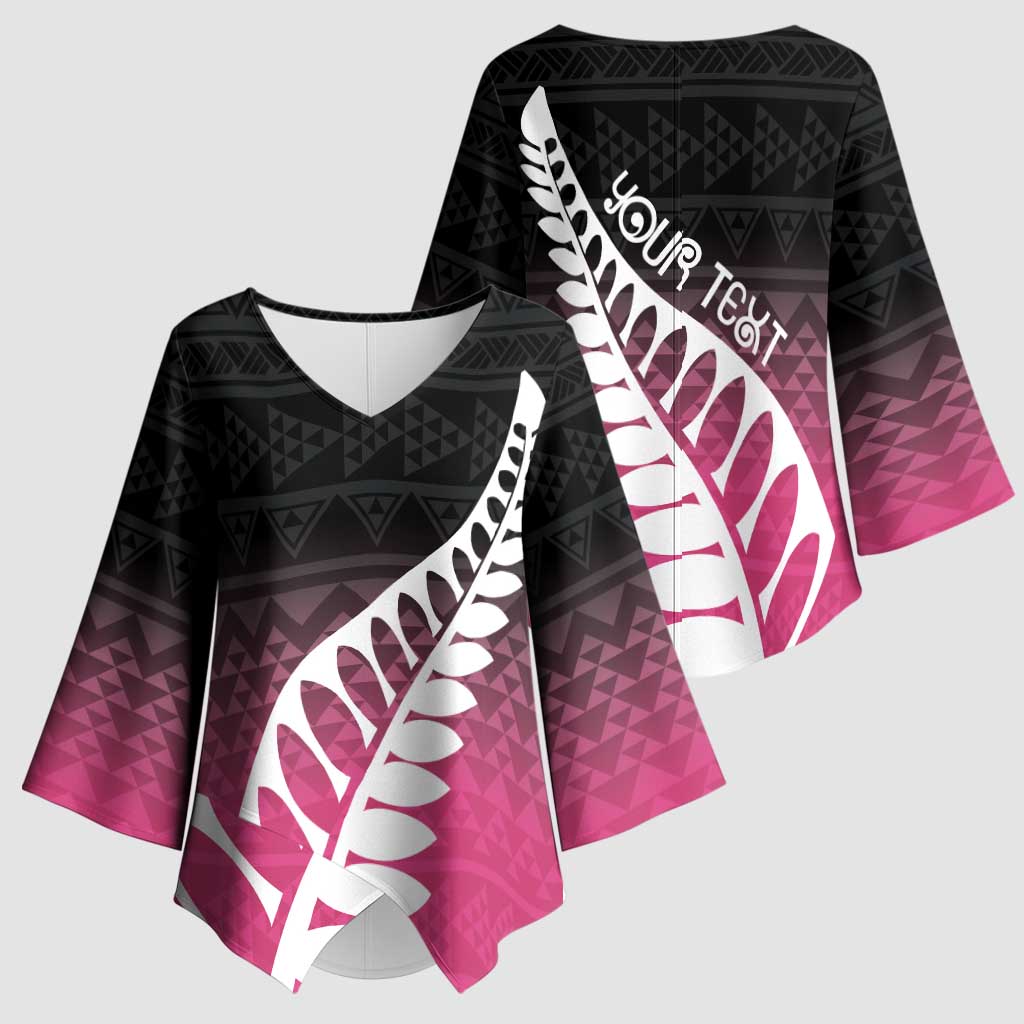 Pink Silver Fern Spirit Taniko Tukutuku Personalised Kimono Sleeve Blouse - Polynesian Pride
