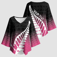 Pink Silver Fern Spirit Taniko Tukutuku Personalised Kimono Sleeve Blouse - Polynesian Pride