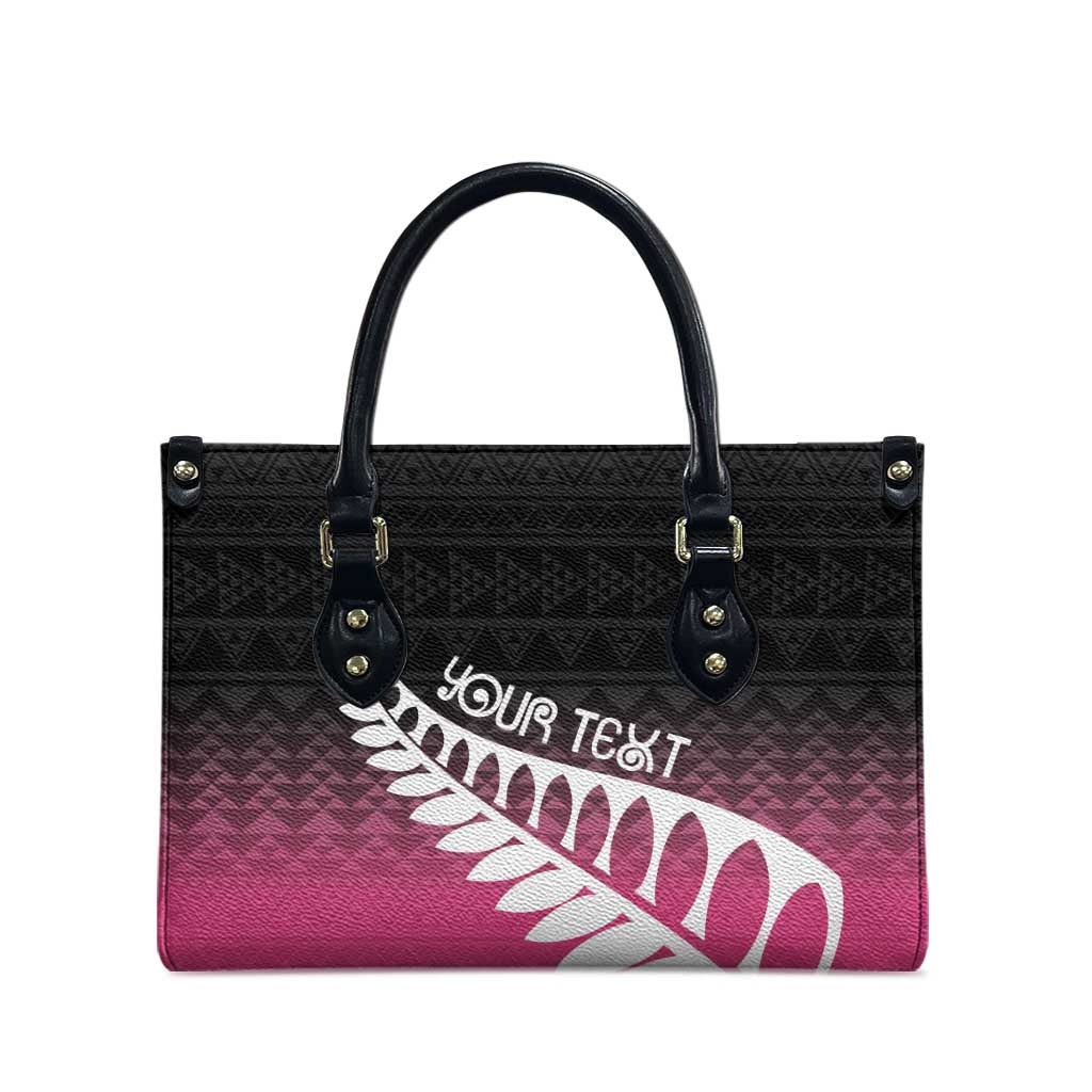 Pink Silver Fern Spirit Taniko Tukutuku Personalised Leather Bag - Polynesian Pride
