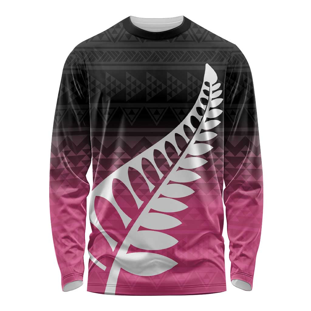 Pink Silver Fern Spirit Taniko Tukutuku Personalised Long Sleeve Shirt