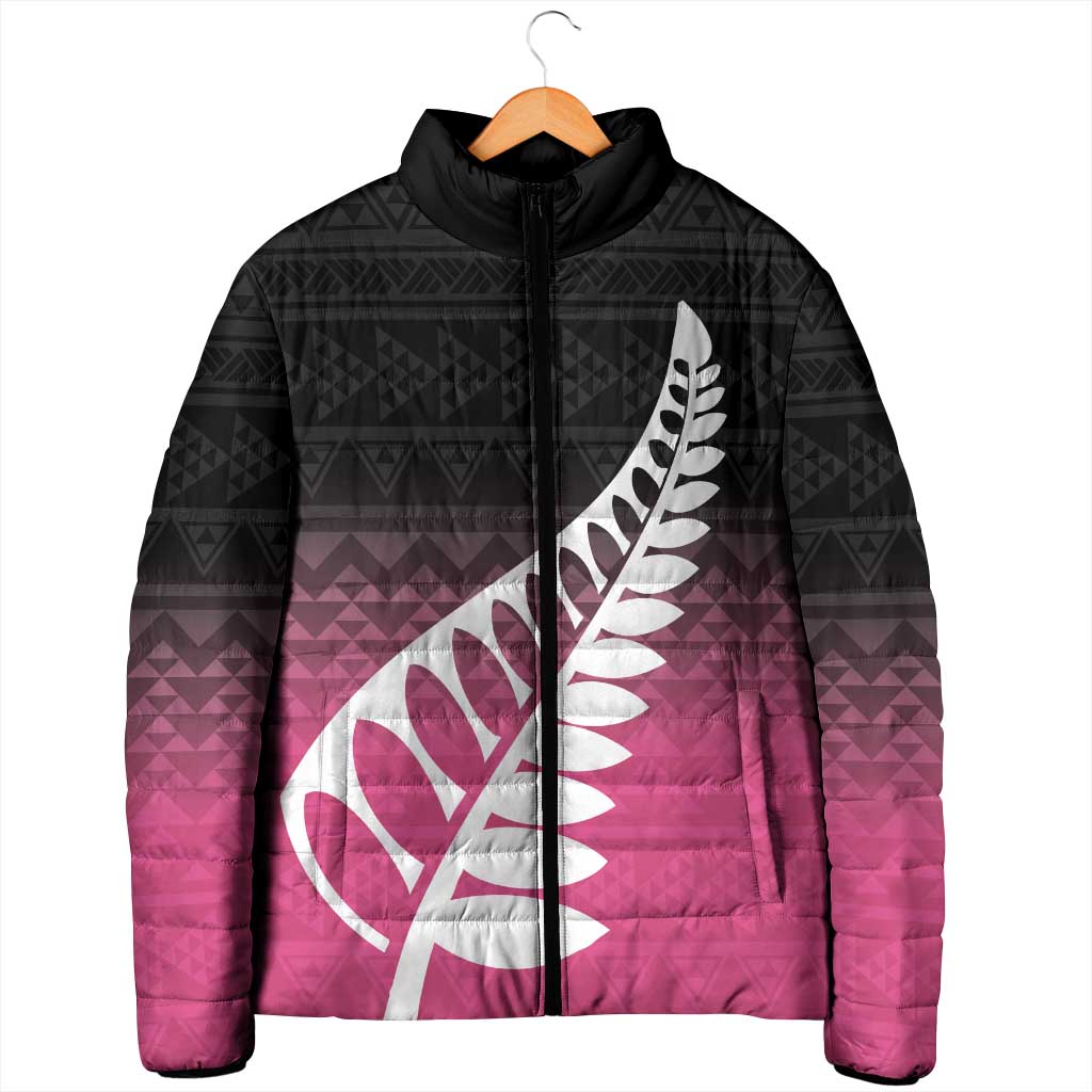 Pink Silver Fern Spirit Taniko Tukutuku Personalised Padded Jacket - Polynesian Pride