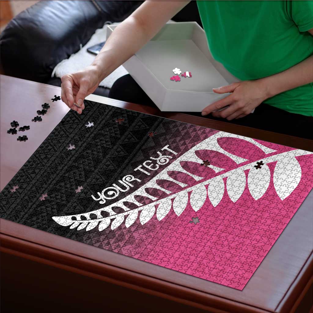 Pink Silver Fern Spirit Taniko Tukutuku Personalised Puzzle - Polynesian Pride