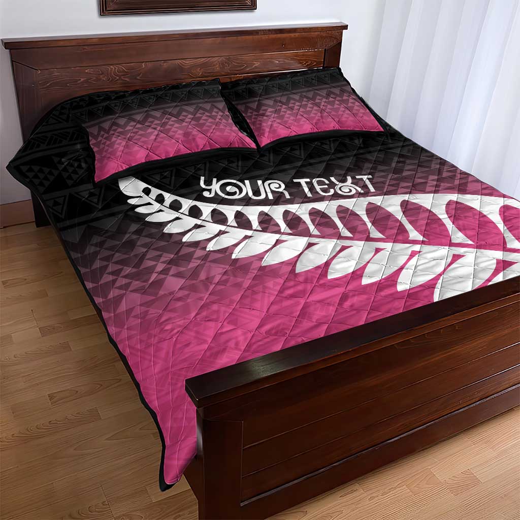 Pink Silver Fern Spirit Taniko Tukutuku Personalised Quilt Bed Set