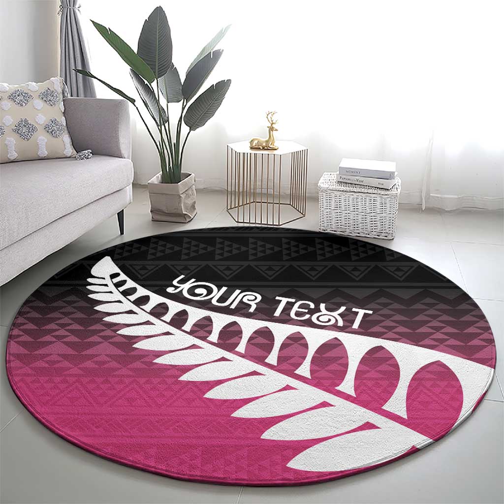 Pink Silver Fern Spirit Taniko Tukutuku Personalised Round Carpet