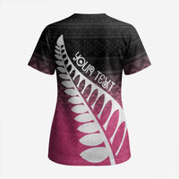 Pink Silver Fern Spirit Taniko Tukutuku Personalised Scrub Top - Polynesian Pride